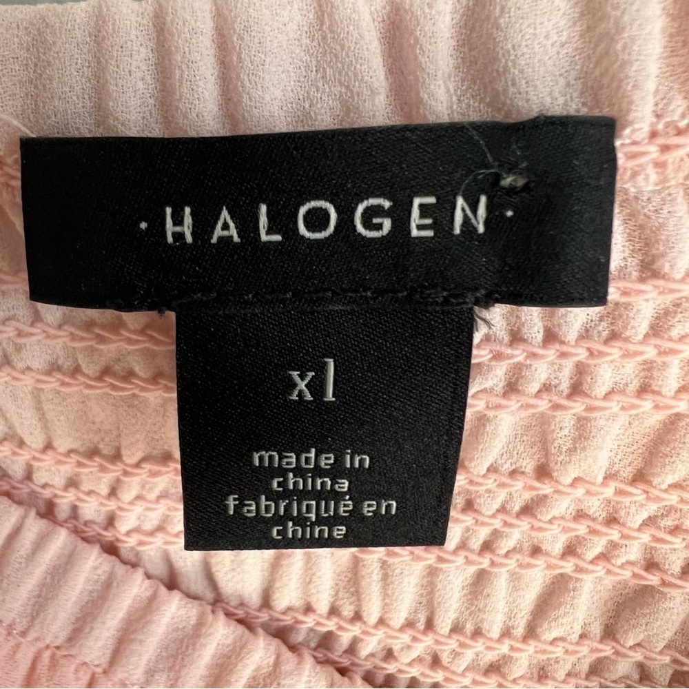 Halogen Womens Blouse Smocked Puff Chiffon Sleeve Pink Sz XL Flowy Contemporary - Picture 9 of 10
